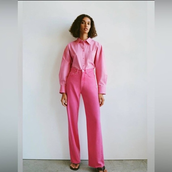 Zara Jeans Zara 9s Pink Wide Leg Jeans Poshmark